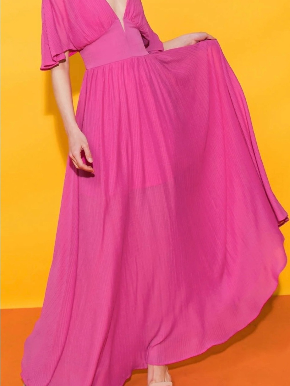 Aratta Silent Journey Women’s Pink Maxi Dress- Elegant Flowy Silhouette NWOT